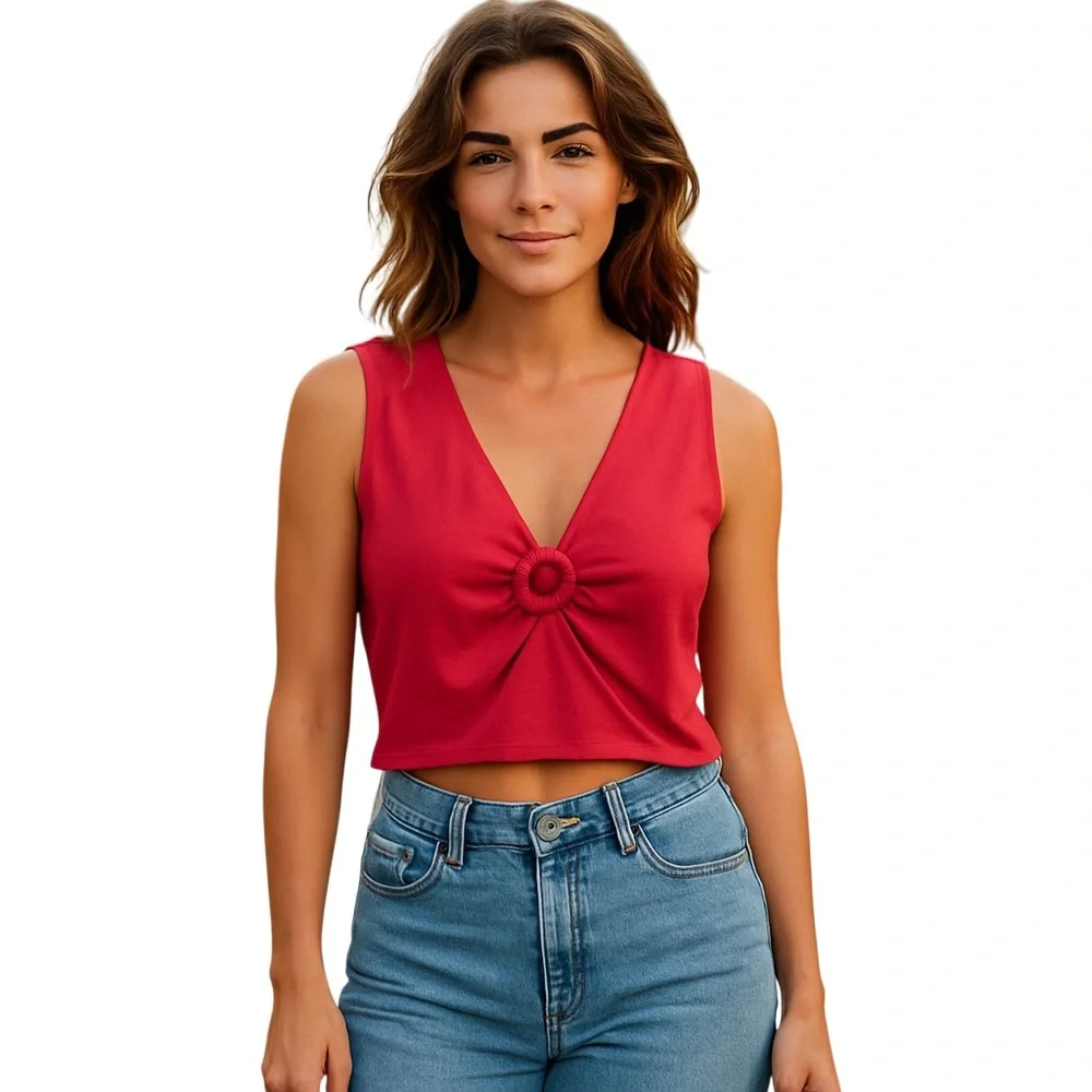 EVRI Red Crop Tie Front Tank Top